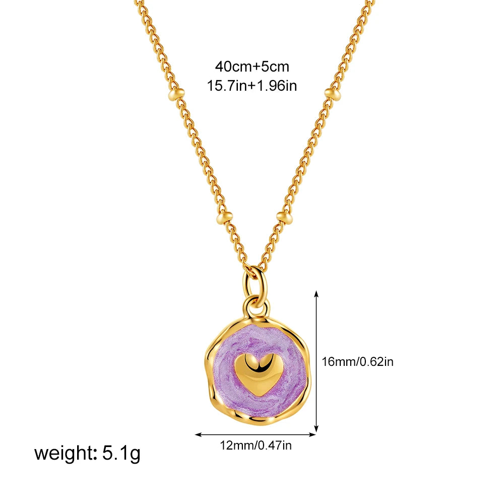 Punk Geometric Irregular Enamel Colorful Natural Stone Pendant Necklace for Women Stainless Steel Cross Heart Opal Choker Gifts