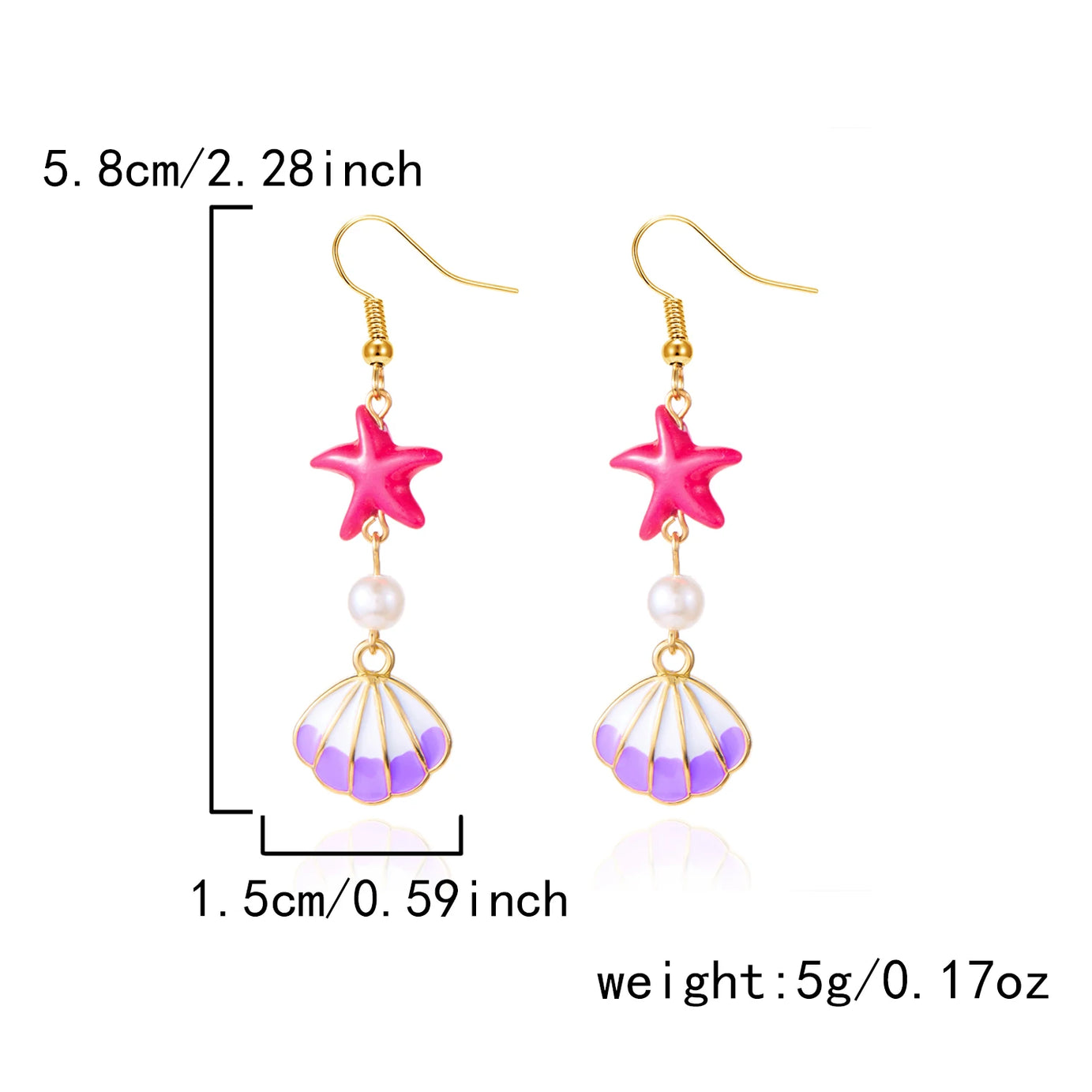 Ocean Style Shell, Starfish and Conch Enamel Drop Earrings