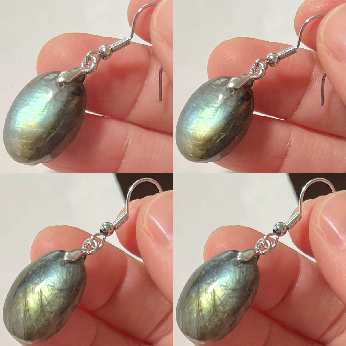 Women Men Irregular Shape Bead Natural Stone Blue Labradorite Earrings