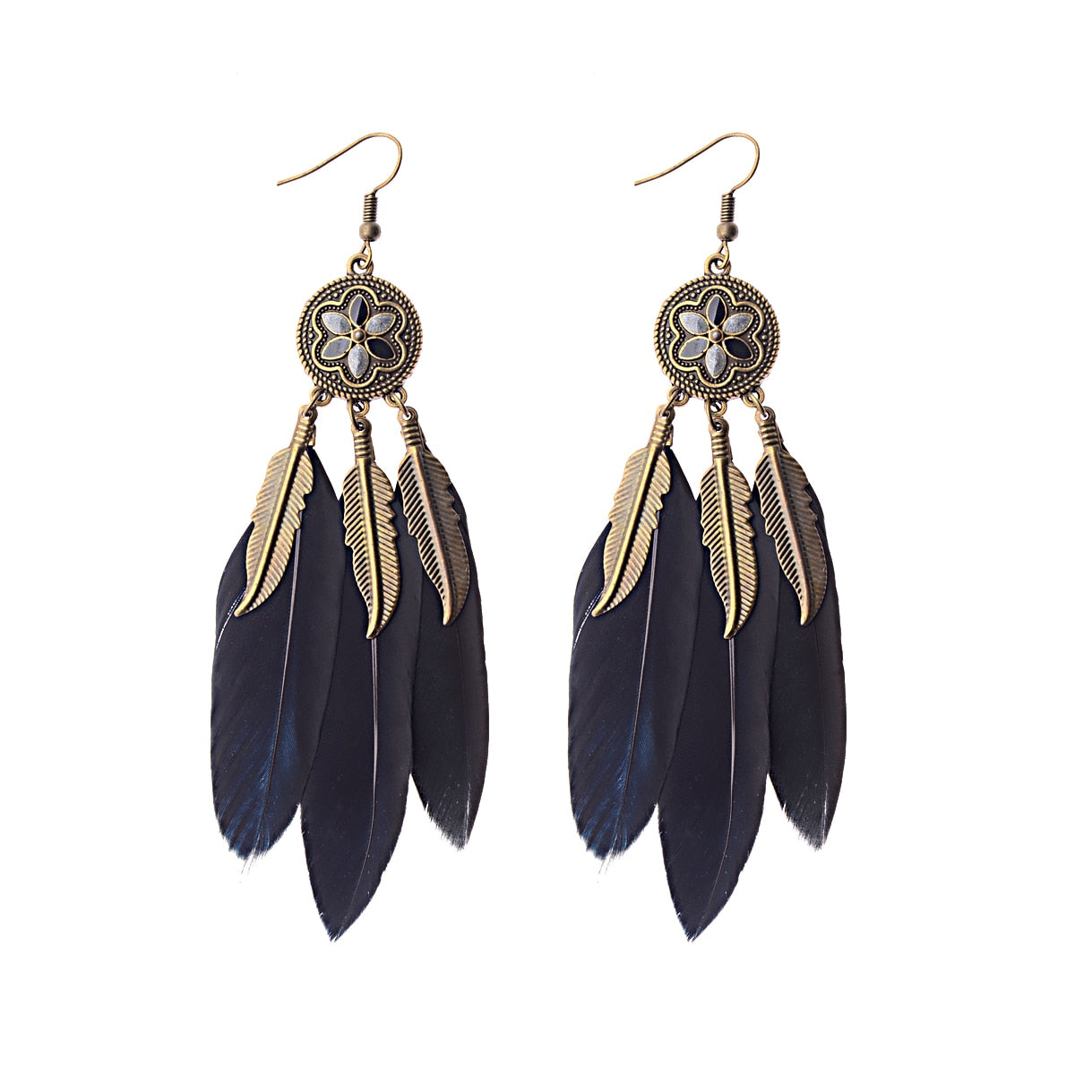 Bohemian Gold Color Long Alloy Tassel Earrings Women Kolczyki Vintage Wood Beads Feather Statement Earrings Fashion Jewelry 2019 - Charlie Dolly