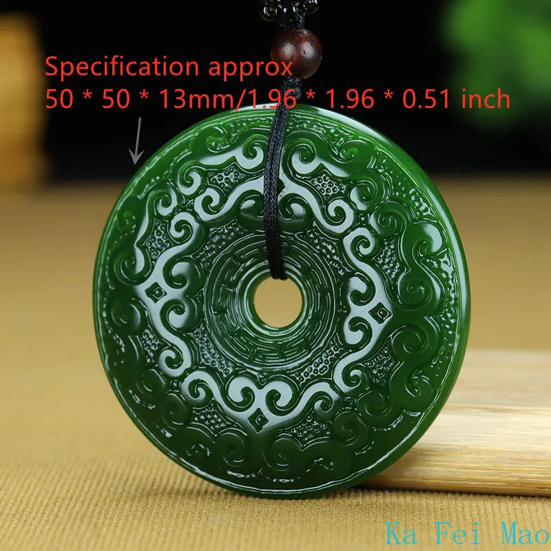 Genuine Natural Jade Pendant Green Circle Hand-polished Double-sided Carving Men and Women Lovers Models Charm Jewelry Necklace