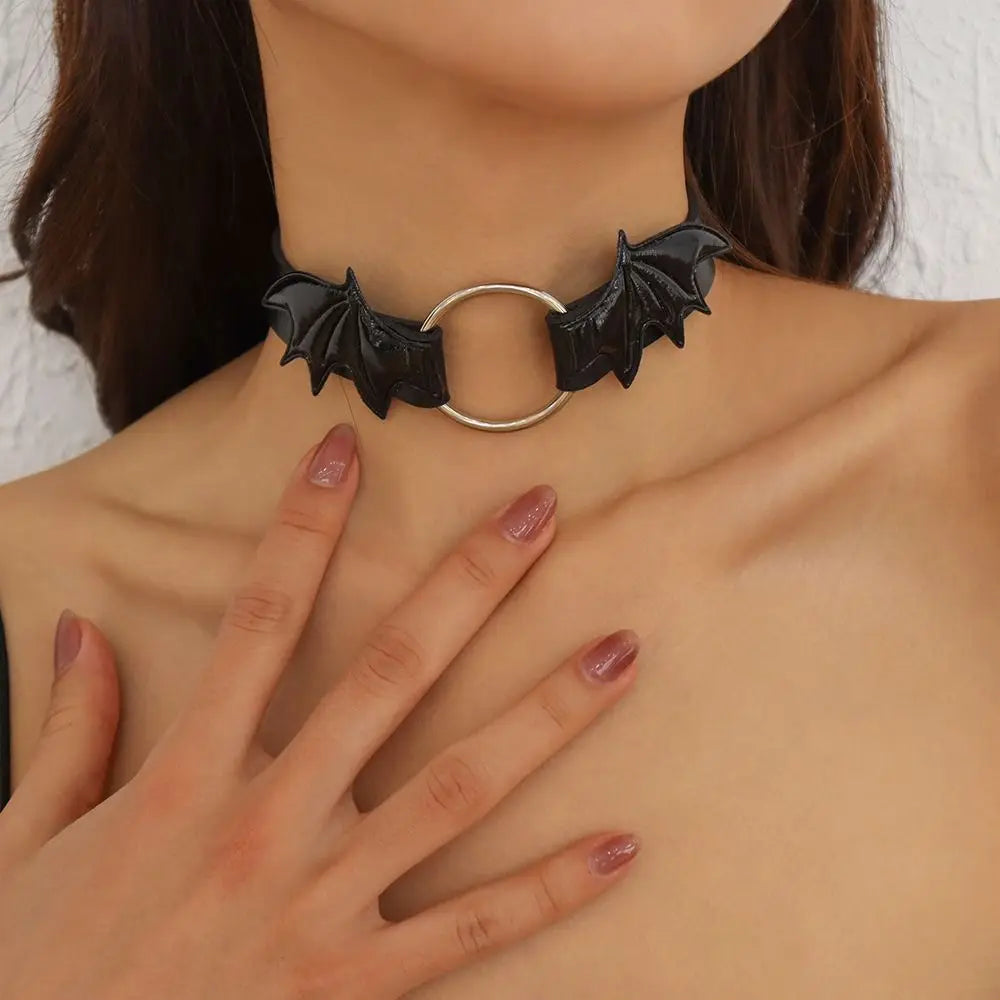 Leather Bat Wings Choker Goth Cute Heart Necklace Punk Gothic Collar Halloween Jewelry Aesthetic Accessories for Women Girls - Charlie Dolly