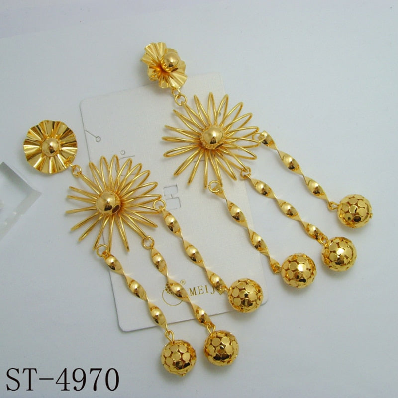 Long Hanging Earrings For Women Dubai African Beads Flower Drop Dangle Earring 24K Gold Plated Copper Fashion Jewelry Accessory - Charlie Dolly