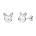 U7 925 Sterling Silver Cute Earrings Cat Stud Earings Women Wedding Jewelry Natural Freshwater Pearl Earrings Mother's Gift SC02 - Charlie Dolly