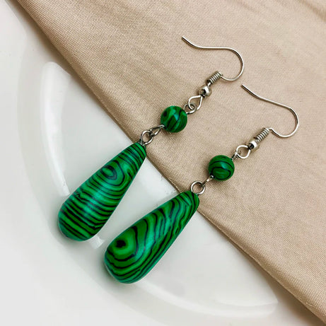 Malachite Tiger Eye Statement Drop Earrings Jewelry