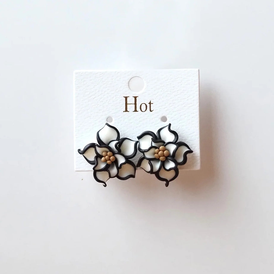 3D Clay Flower Statement Stud Earrings Jewelry