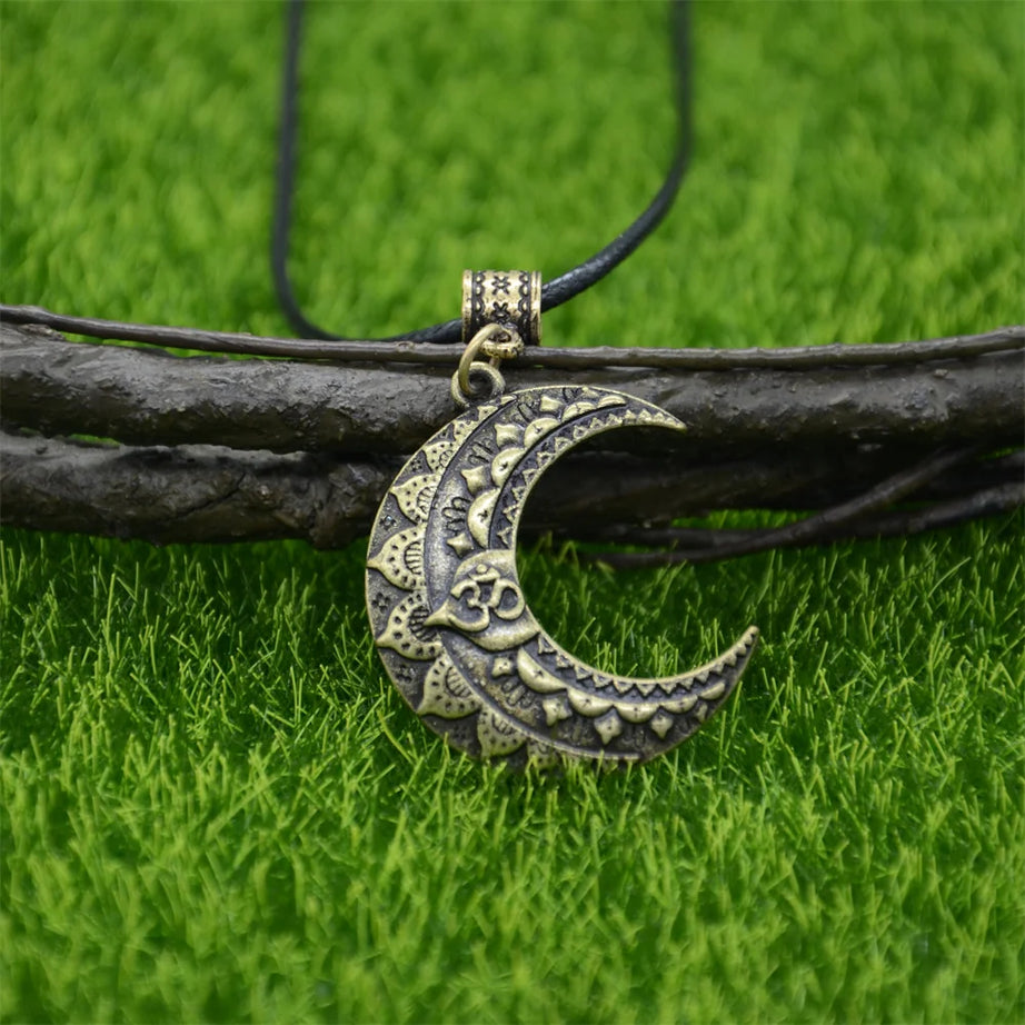 Wiccan Sun Moon Star Mandala Lotus Amulet Necklace, Sacred Witchy Talisman