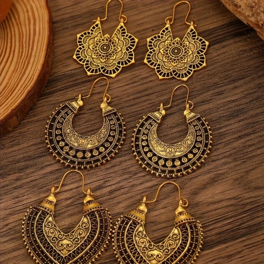 خمر بوهو نمط الجوف الأزهار هوب أقراط للنساء الرجال العرقية تصميم فريد موضة الذهب اللون استرخى القرط هدية مجوهرات