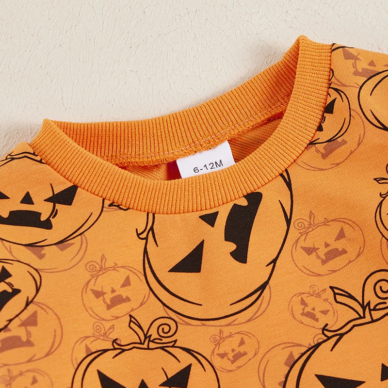 Halloween Baby Boy Track Suit Pumpkin Print Long Sleeve Sweatshirt and Elastic Pants 2 Piece Clothes Outfits for Toddler - Charlie Dolly