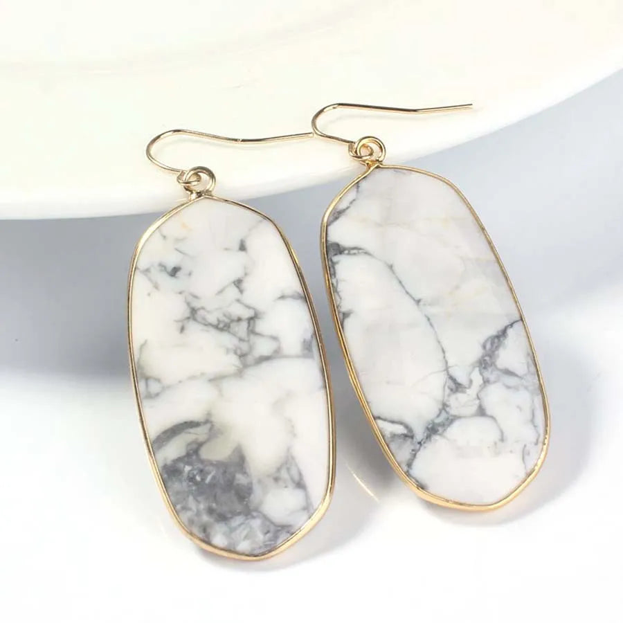 Crystal Oval Drop Stone Earrings For Women Natural Rose Quartz Labradorite Lapis Lazuli Stone Dangle Hook Girls Earring Jewelry