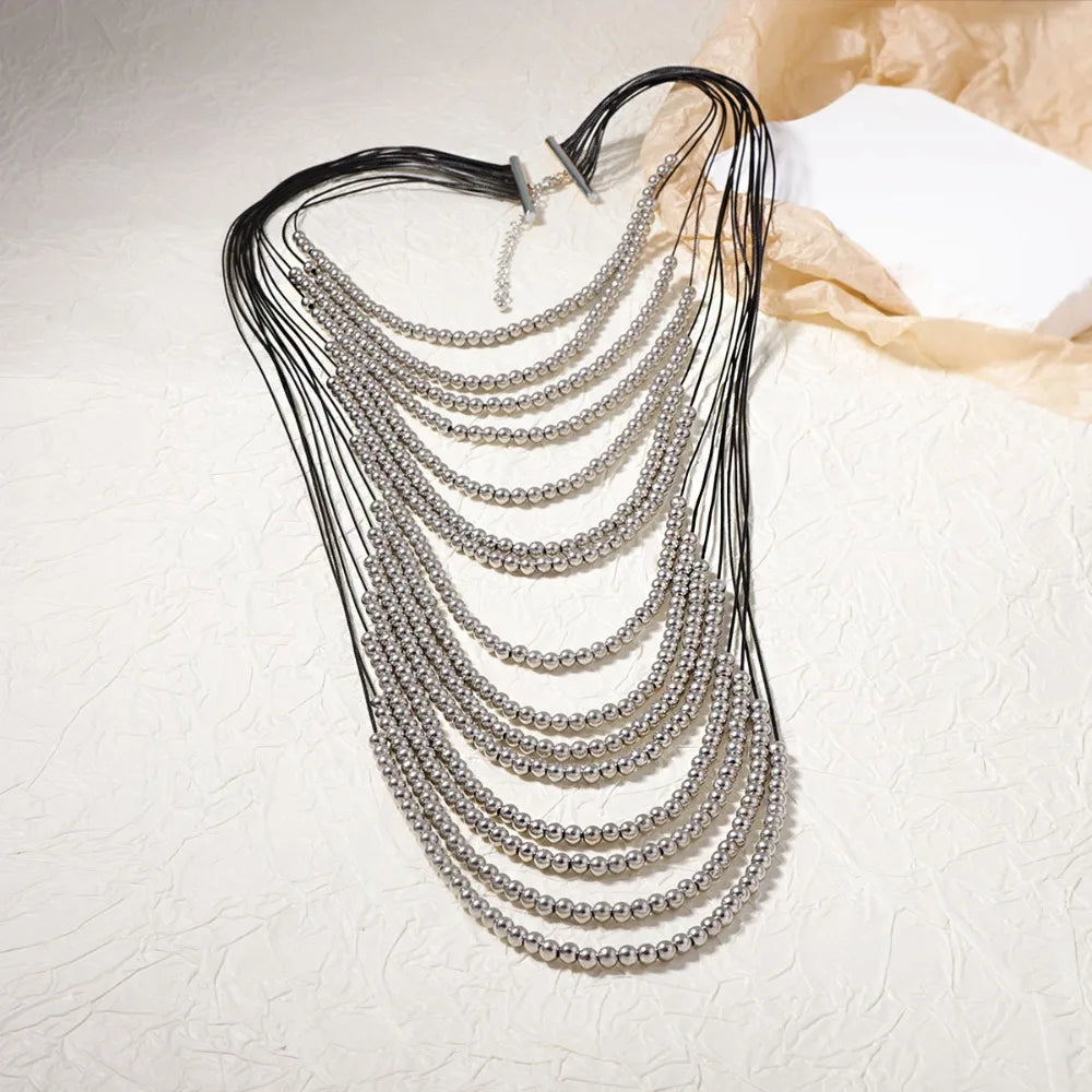 Pearl Waterfall Layered Tassel Necklace Jewelry
