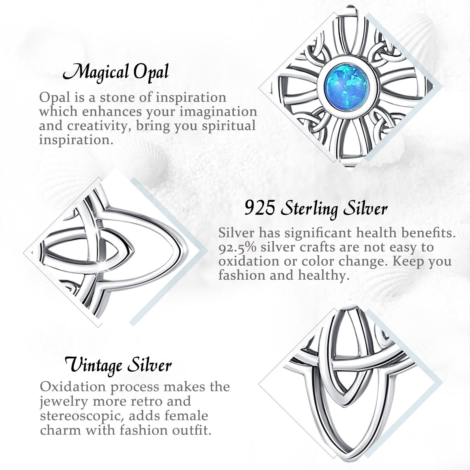 Eudora 925 Sterling Silver Witchcraft Celtic Knot Geometry Necklace Men Women Opal Wicca Amulet Necklaces Witch Jewelry Gift - Charlie Dolly