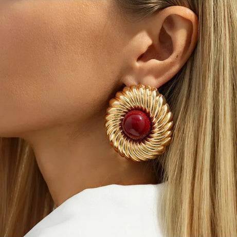 Resin Bead Big Spiral Stud Earrings Jewelry