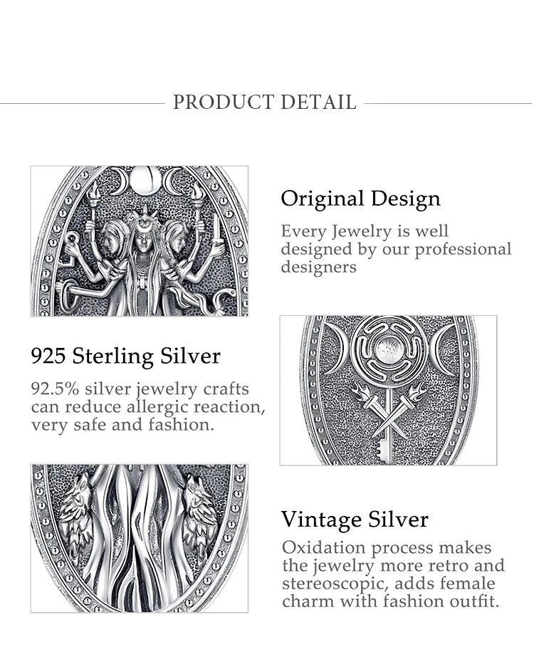 Eudora 925 Sterling Silver Triple Moon Goddess Necklace Hecate Dog Amulet Pendant Triple Goddess Jewelry for Women Man Gift