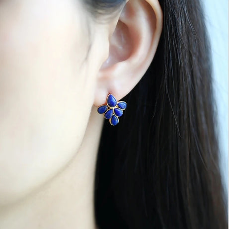 GEEZENCA 925 Silver Lapis Lazuli Turquoise Leaf Stud Earrings Women Gold Plated Trendy Dainty Lightweight Statement Earring Gift - Charlie Dolly