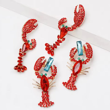 Beach Red Rhinestone Lobster Earrings Vacation Party for Women New in Boho Ocean Style Crystal Dangle Earrings Summer Jewelry