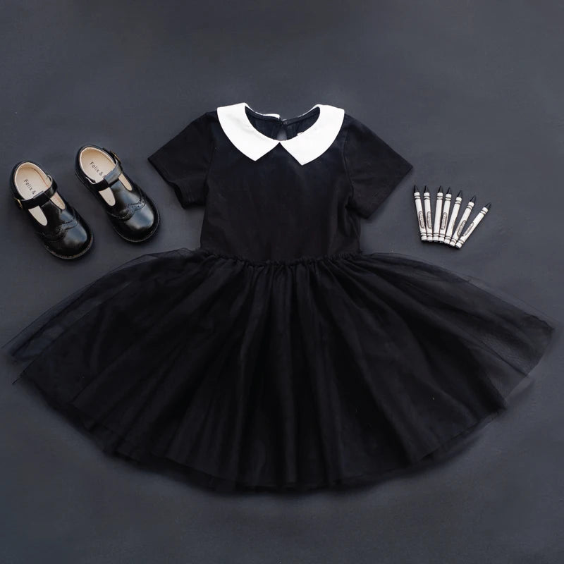 Wednesday Addams Costumes for Girls 2023 Movie Wednesday Mesh Dress Halloween Carnival  Gothic Winds Party Dress Up for 3-10 Yrs - Charlie Dolly