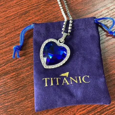 Titanic Heart of Ocean Blue Crystal Pendant Necklace, Timeless Love Amulet