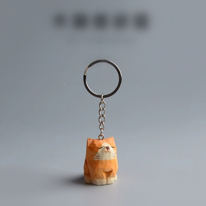 Cat Handmade Ornament Wood Carving Handicraft Gift Cute Orange cat Tanuki Puppet cat Siamese cat Keychain Bag pendant Anime Pop - Charlie Dolly