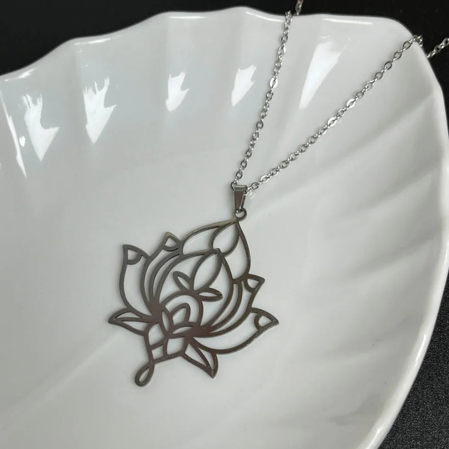 Unalome Lotus Pendant, Stainless Steel Yoga Sacred Path Necklace
