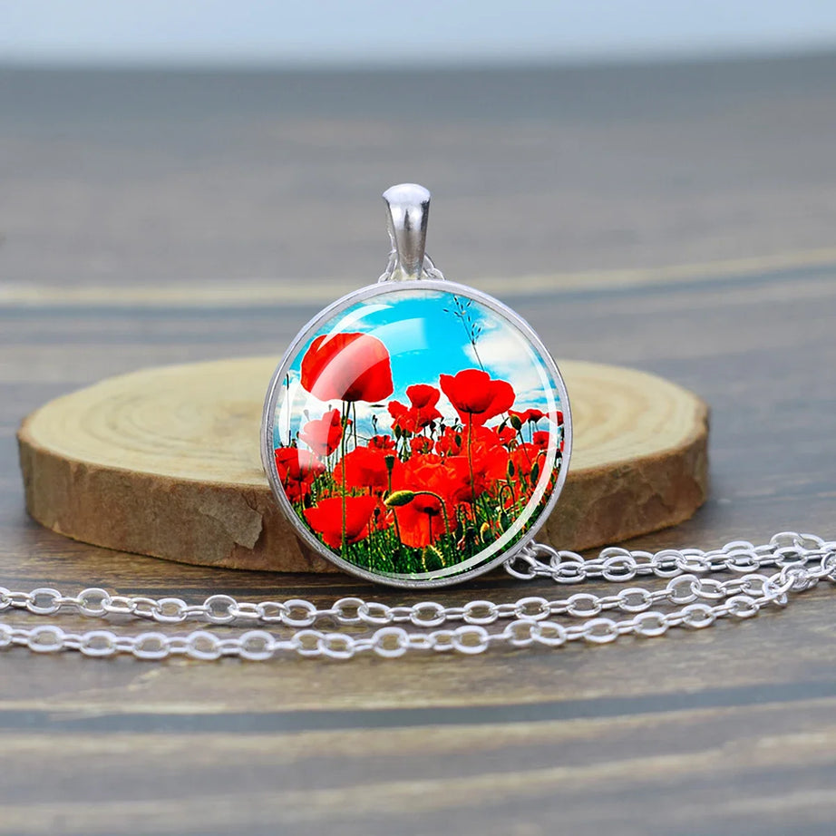 Pressed Flower Glass Pendant, Botanical Boho Nature Necklace
