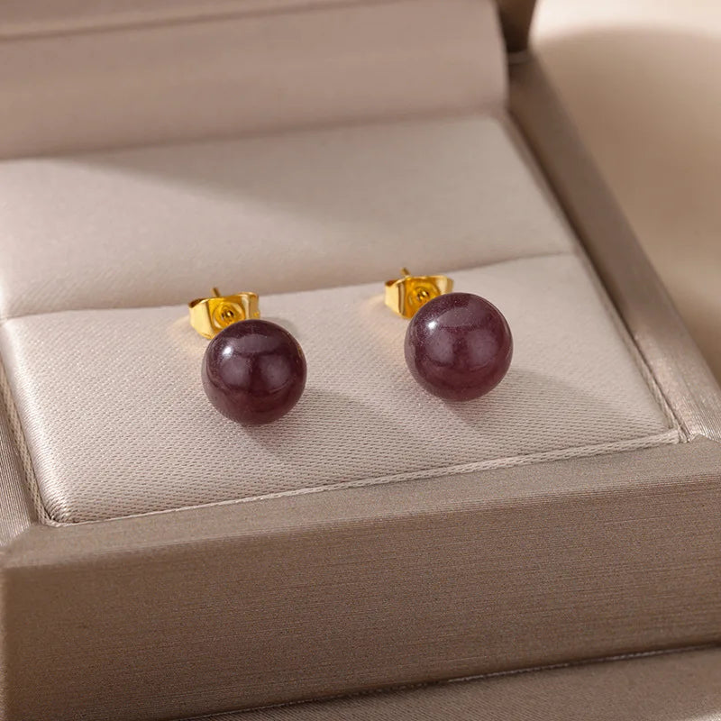 1 Pair Natural Stone Stud Earrings For Women Men Round Turquoises Tiger Eye Lapis Lazuli Beads Earring Fashion Jewelry Gift