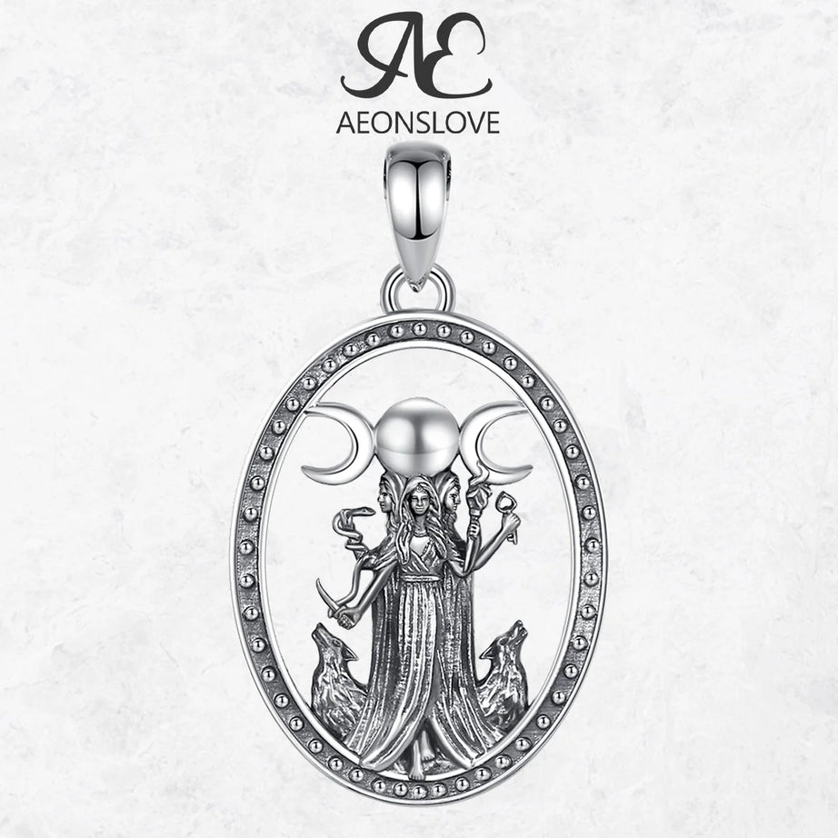 Hecate Triple Moon Goddess Necklace, S925 Sterling Silver