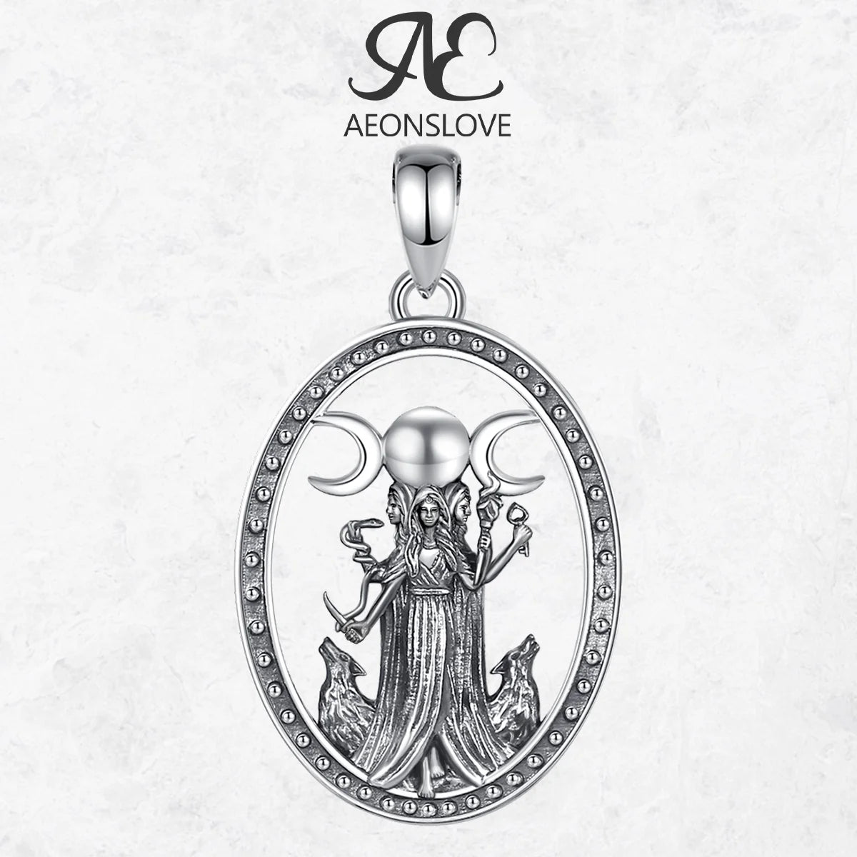 AEONSLOVE 925 Sterling Silver Hecate Pendant Triple Moon Goddess Necklace for Women Witch Pagan Jewelry Spiritual Amulet Gift