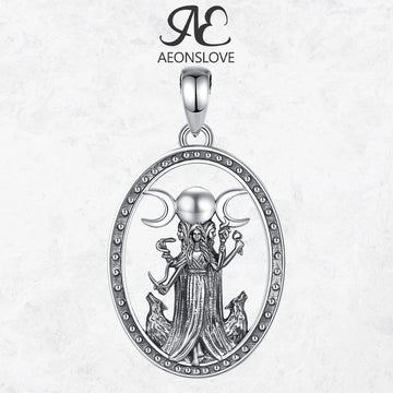 AEONSLOVE 925 Sterling Silver Hecate Pendant Triple Moon Goddess Necklace for Women Witch Pagan Jewelry Spiritual Amulet Gift