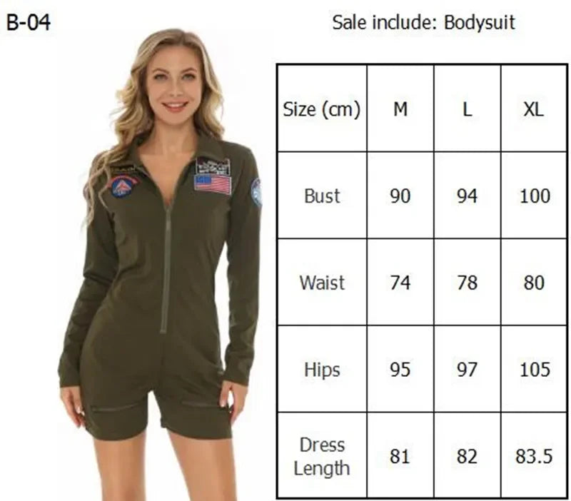 Sexy Lady American Airforce Military Pilot Costume Carnival Top Gun Maverick Flight Uniform Cosplay Halloween Fancy Party Dress - Charlie Dolly