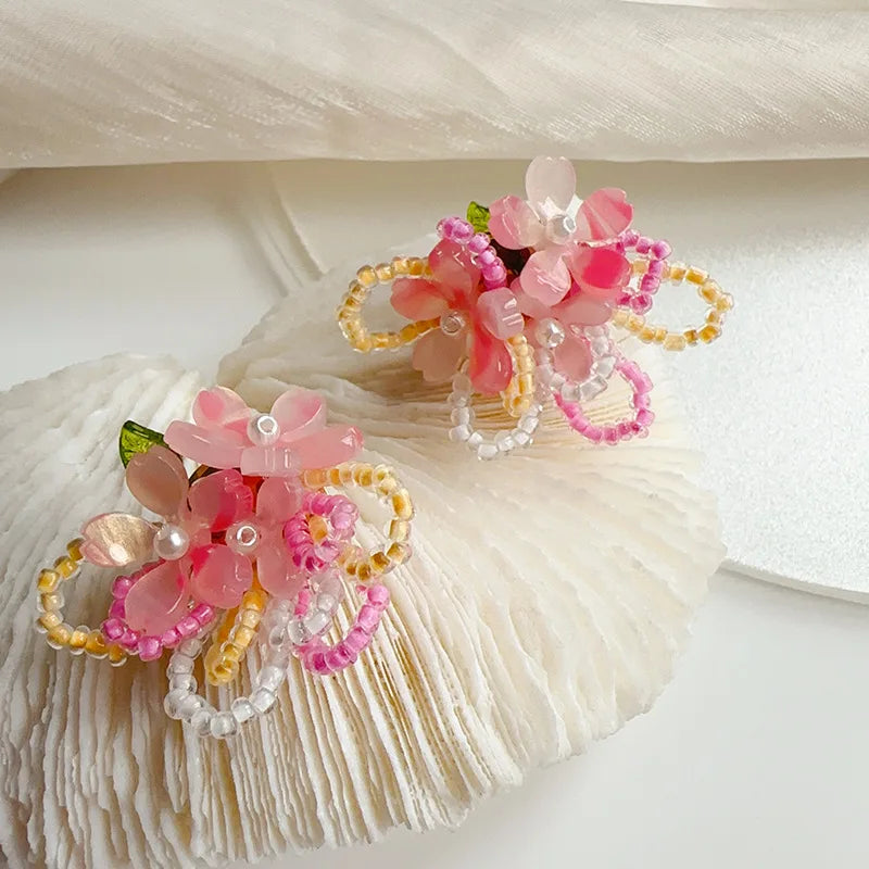 Original Design Exaggerate Flowers Earrings Elegant Floral Tassel Long Earrings Boho Style Earrings Wholesale Custom Packaging