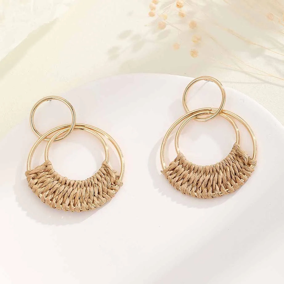 Handmade Raffia Wicker Hoop Earrings Jewelry