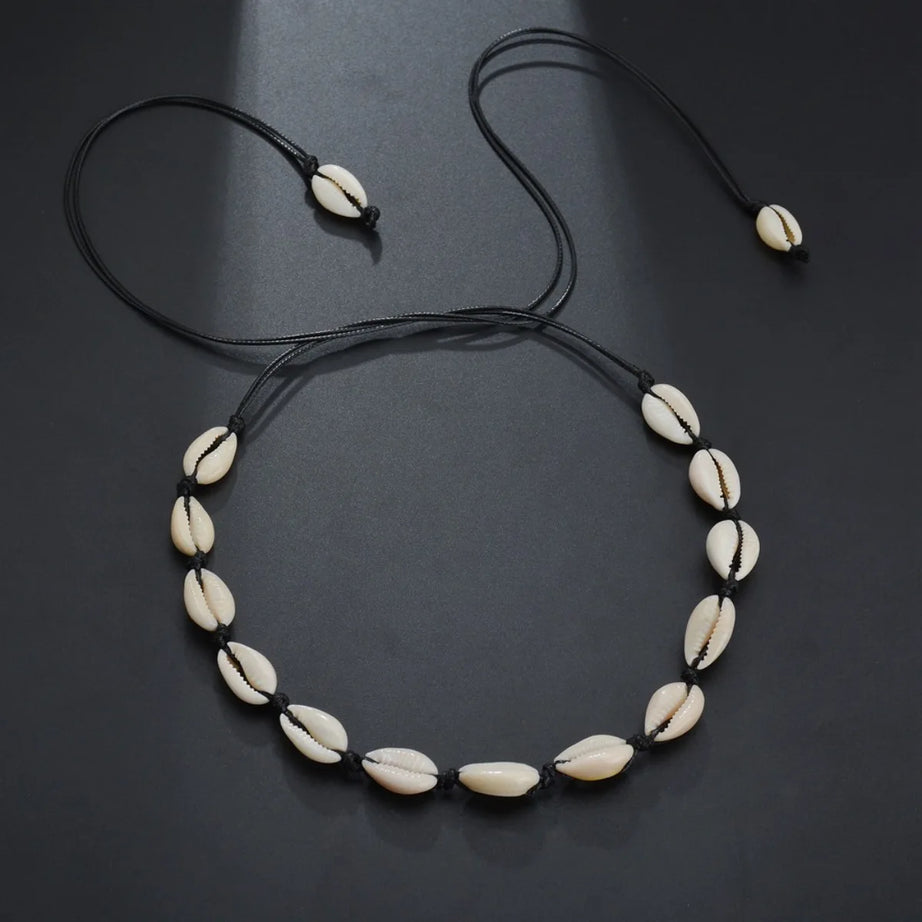 Chained Shell Pendant Boho Choker Necklace