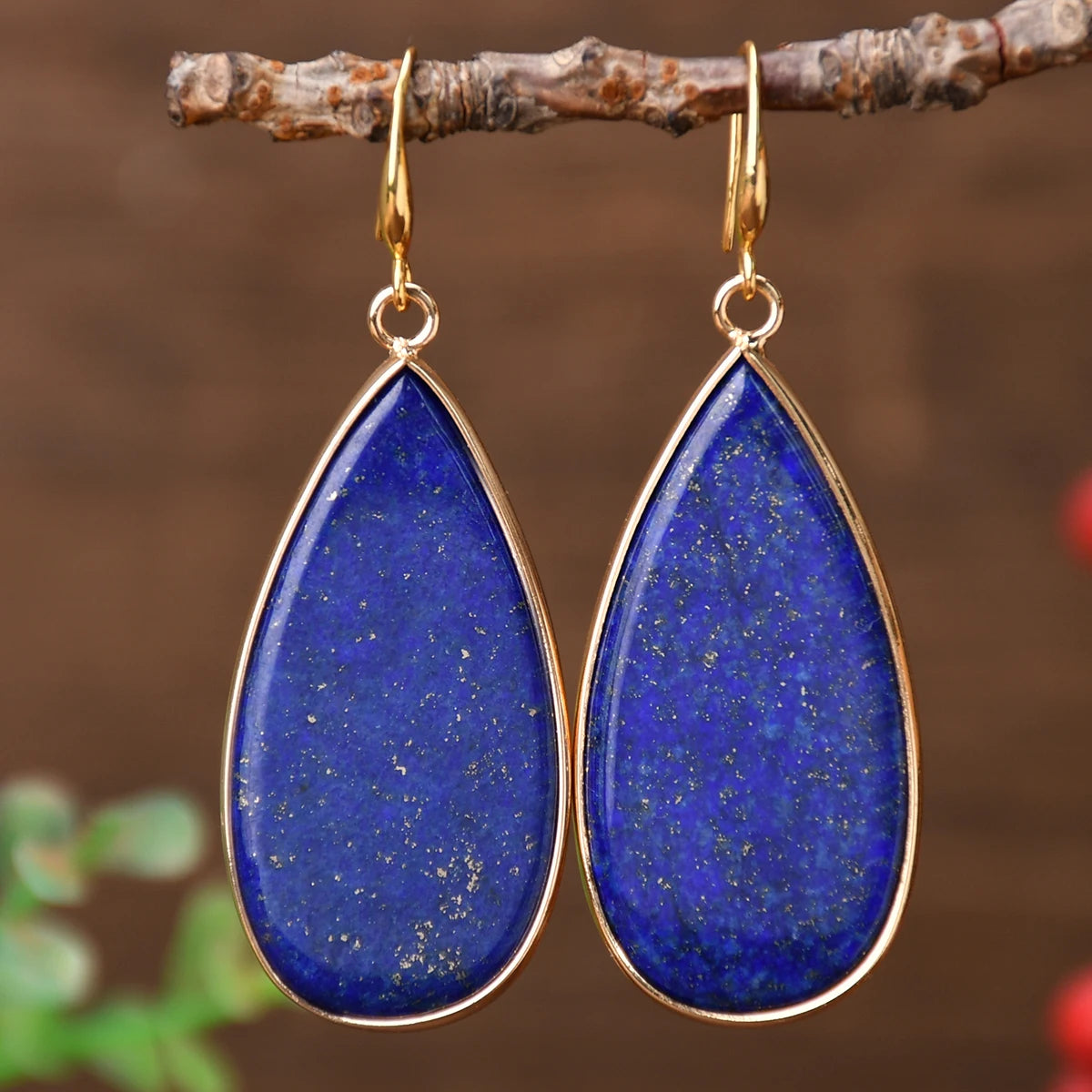 Yumfeel 1Pair Boho Colorful Natural Stone Dangle Earring Turquoise Round Teardrop Earring Retro Elegant Women Banquet Jewelry