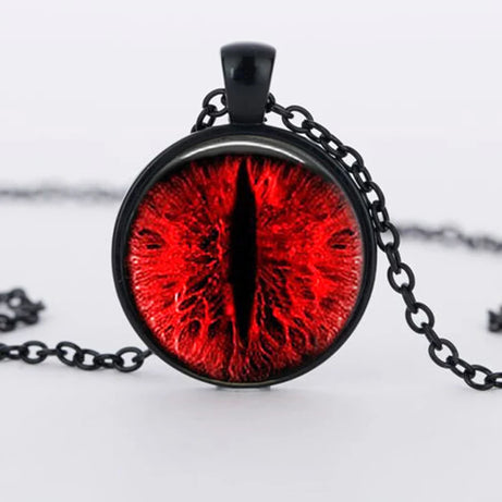 Red Cat Eye & Dragon Eye Glass Cabochon Pendant Necklace, Handmade Gothic Talisman