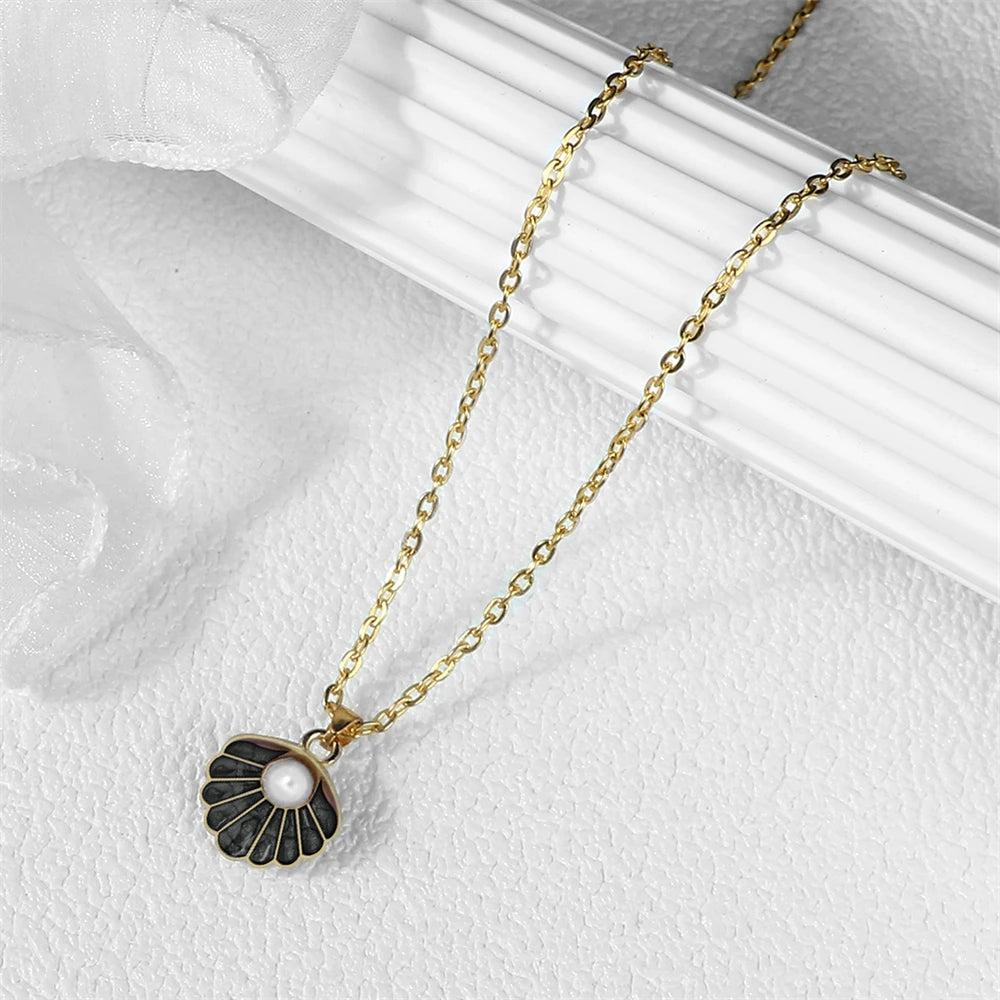 Boho Shell with Pearl Pendant Necklace Adjustable Alloy O-Chain Lobster Clasp Summer Seaside Beach Fashion Jewelry Gift For Girl