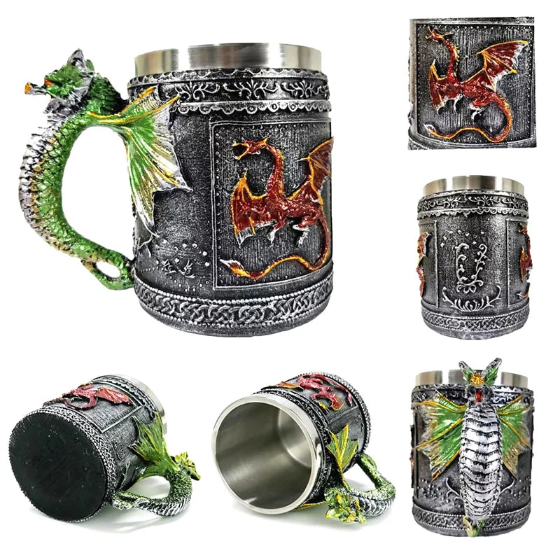Myths And Legends Red Flying Dragon Beer Cup Coffee Cup Mug With Green Dragon Handle Great Gift For Dragon Lovers Halloween Gift - Charlie Dolly