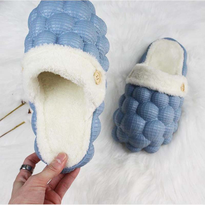 Luxury Women Cotton Bubbles Balls Slippers Bubble Slides Winter Warm Massage Slippers Bubble Shoes Lychee Slippers - Charlie Dolly