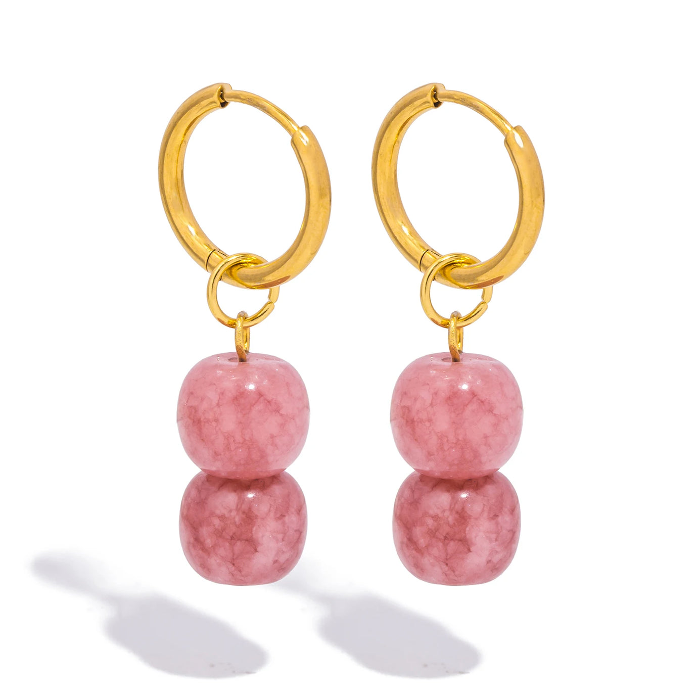 Natural Stone Charm Hoop Drop Earrings, Stainless Steel Trendy Boho Jewelry