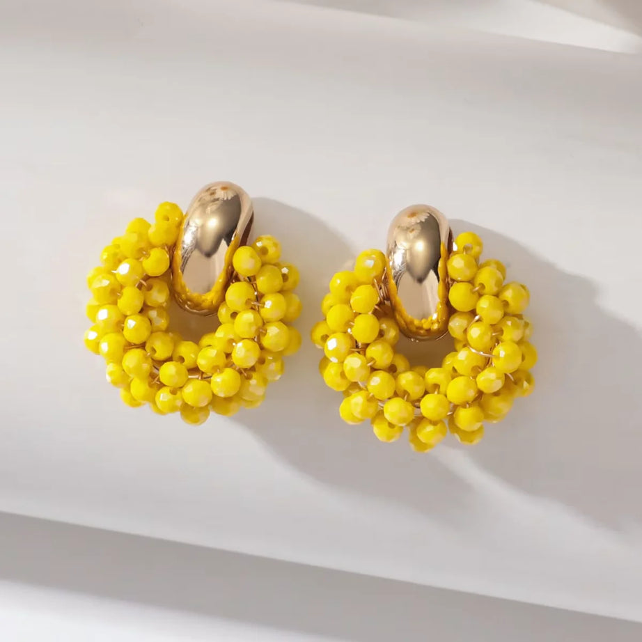 Crystal Bead Round Luxury Drop Earrings Jewelry