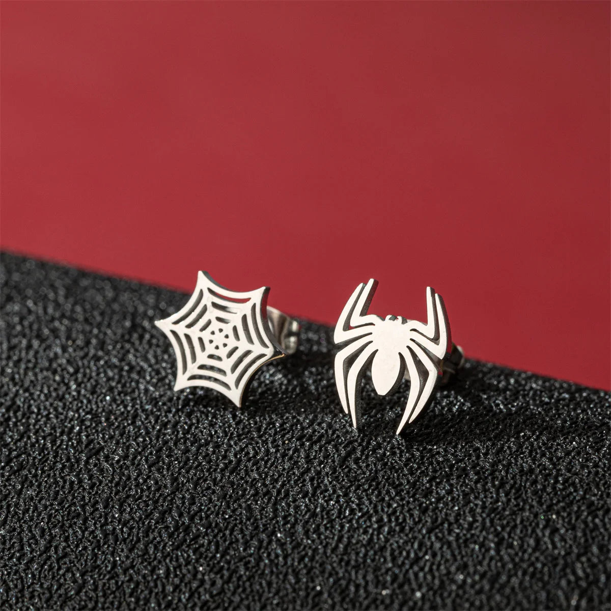 Cartoon Spider And Web Stainless Steel Stud Earrings For Women Punk Black Animal Bat Piercing Earings Halloween Party Gifts