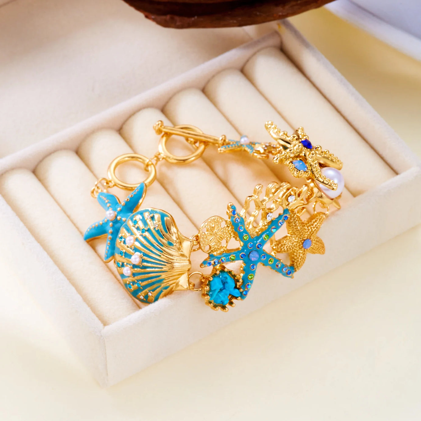 Starfish, Coral and Pearl Zircon Choker, Bracelet or Earring Set