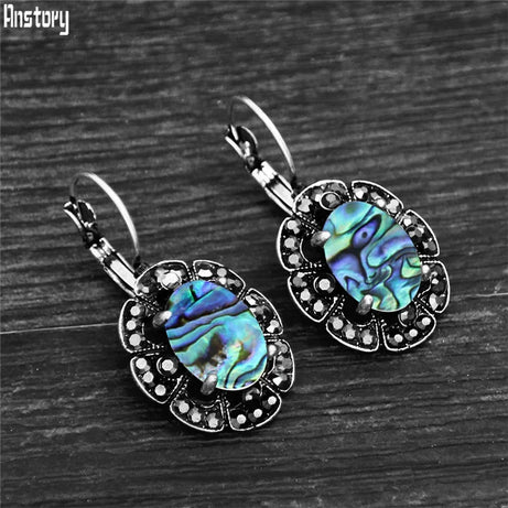 Vintage Plumflower Natural Lapis Lazuli Rhinestone Earrings For Women Tibetan Silver Plated Natural Stone Tiger Eye Earring - Charlie Dolly