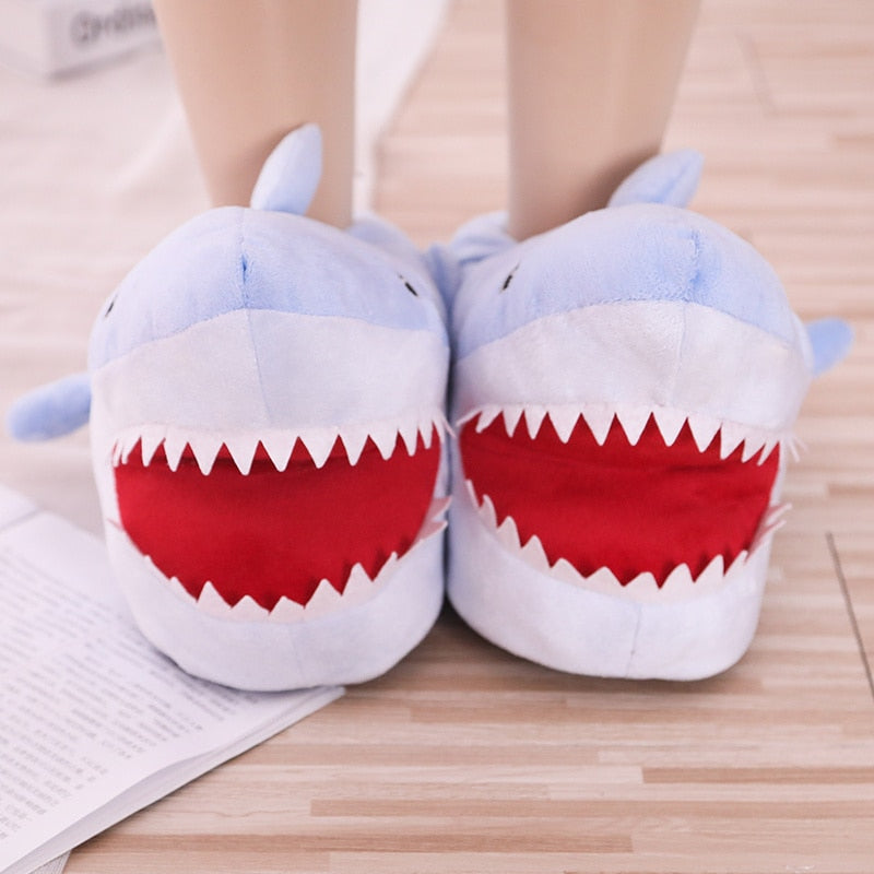 Cute Shark Shape House Women Cotton Slippers Autumn Winter Warm Indoor Floor Girls Shoes Cartoon Ladies Fluffy Slides Onesize - Charlie Dolly