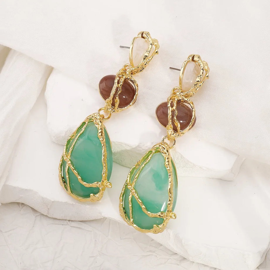 Natural Resin Crystal Drop Earrings