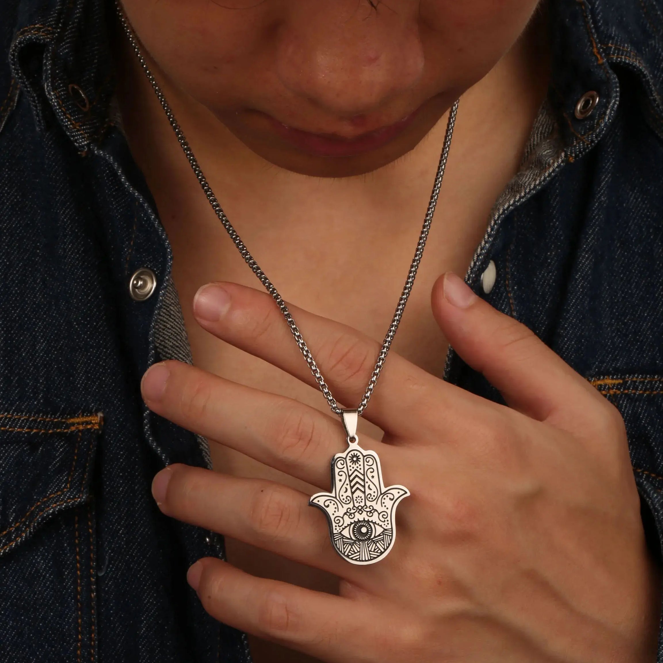 Turkish Evil Eye Fatima Hamsa Hand Amulet Necklace, Middle Eastern Protection Talisman