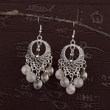 2023 Ethnic Indian Women's Round Hollow Silver Color Drop Earrings Leaf Tassel Boho Tribal Jewelry India Jhumki