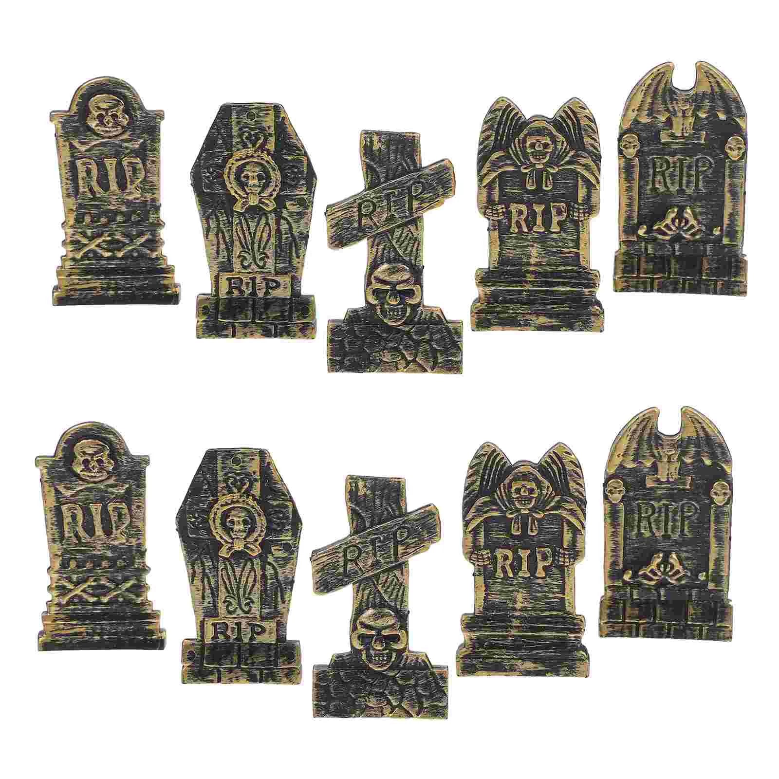 10 Pcs Halloween Decorations Skull Tombstone Craft Fake Ornaments Decorative Small Gravestone Plastic Headstone Shape Adornment - Charlie Dolly