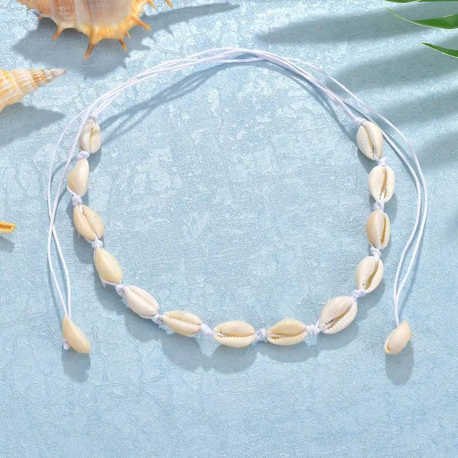 Chained Shell Pendant Boho Choker Necklace