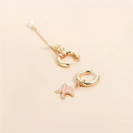Starfish Mermaid Tail Hoop Tassel Earrings Jewelry